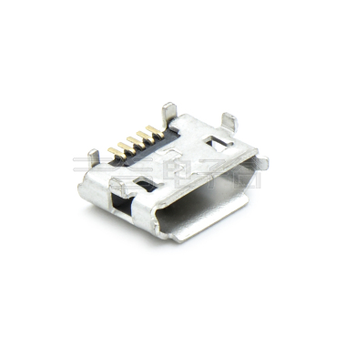 MICRO USB 5P/F B 反向牛角内DIP 0.6(7.7×5.3)MM 不锈钢201 镀锡 G/F LCP黑色 电流 1.5A