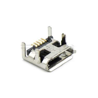 MICRO USB 5P/F B TYPE四脚插板7.15（1.55×0.9）MM端子加长0.7MM有柱 不锈钢201 镀锡 G/F LCP黑色 电流 1.5A
