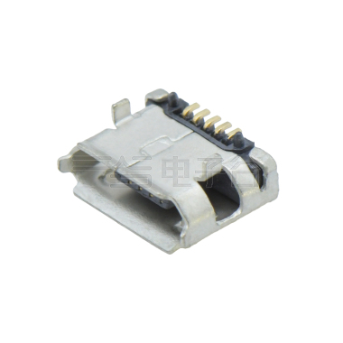 MICRO USB 5P/F B TYPE 前插后贴5.65(0.8×0.9)mm 有边有柱 不锈钢 镀锡 G/F LCP黑色