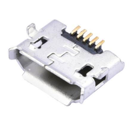 MICRO 5P/F B TYPE SMT 反向两脚DIP 7.7(0.6*0.9)有边无柱 不锈钢201 镀锡 G/F LCP黑色