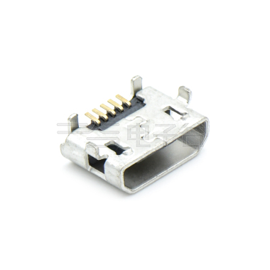 MICRO USB 5P/F B 反向牛角内DIP 0.6(7.7×5.3)MM 无卷边不锈钢201 镀锡 G/F LCP黑色