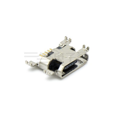 MICRO USB 5P/F B TYPE 四脚沉板1.2带1.5插板0.65深 不锈钢201 镀锡 G/F LCP黑色 电流 1.5A