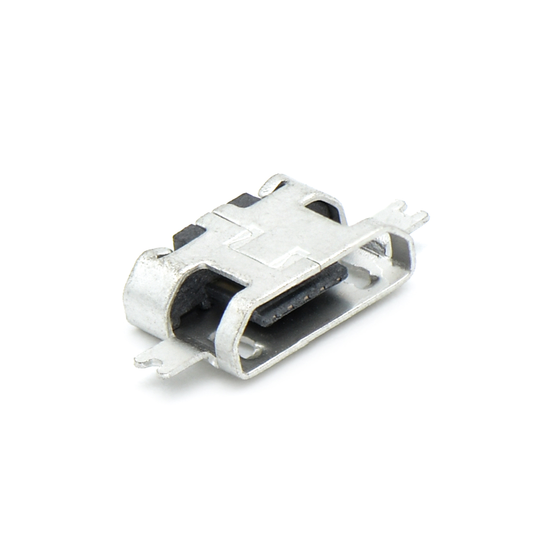 MICRO USB 5P/F B TYPE 两脚沉板1.6MM不锈钢201 镀锡 G/F LCP黑色 电流 1.5A