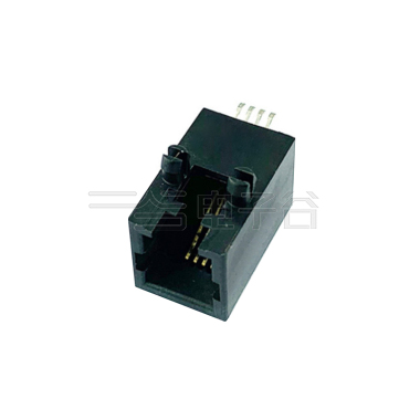 RJ11 4P4C SMT 1X1 全塑 磷铜 6U" LCP 黑色 电流1.5A