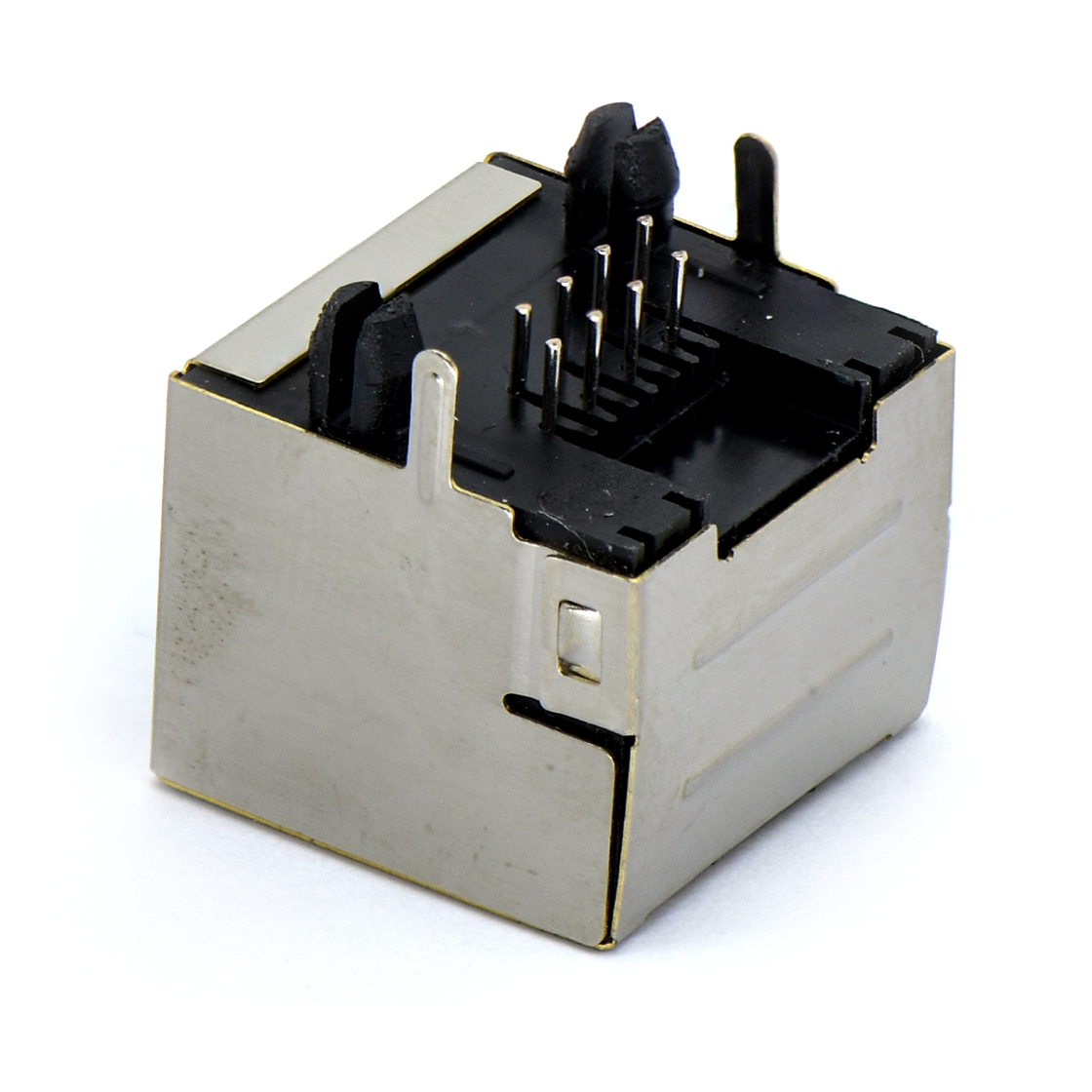 RJ45 8P8C DIP插板式 全包 不带灯 铜壳镀镍 G/F PBT黑色