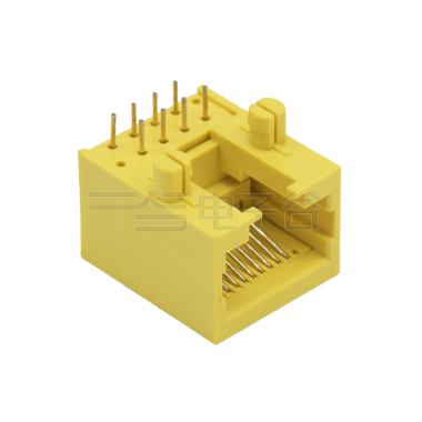RJ45 8P8C DIP插板式 反向 全塑 磷铜全金 G/F PBT 黄色 电流1.5A