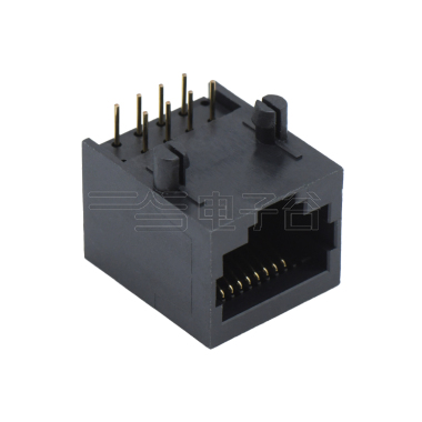 RJ45 8P8C DIP插板式 反向 全塑 磷铜全金 G/F PBT 黑色 电流1.5A