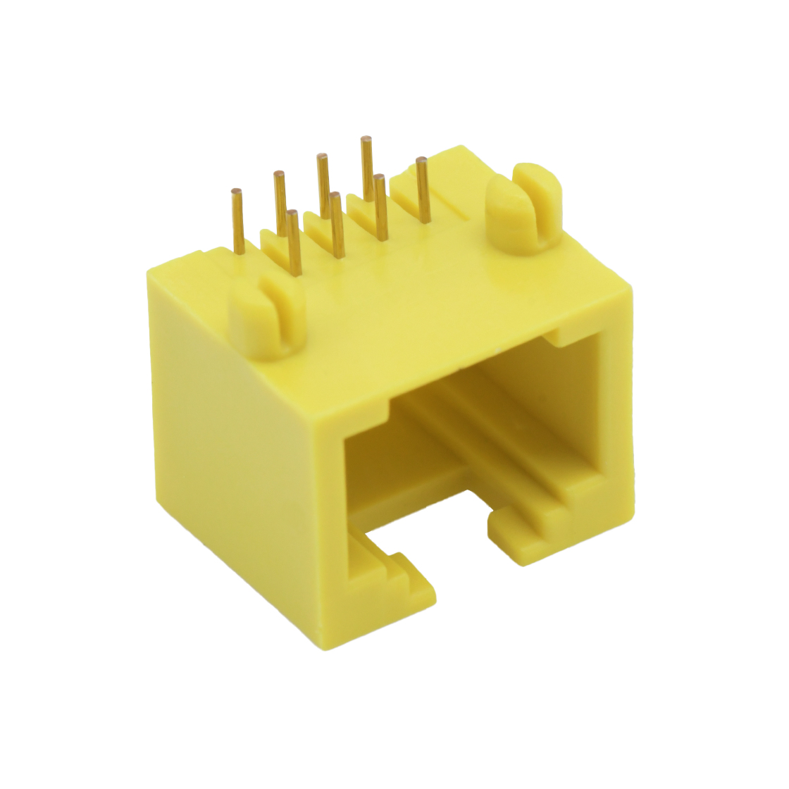 RJ45 8P8C DIP插板式 1X1 全塑 磷铜全金 G/F PBT 黄色 电流1.5A