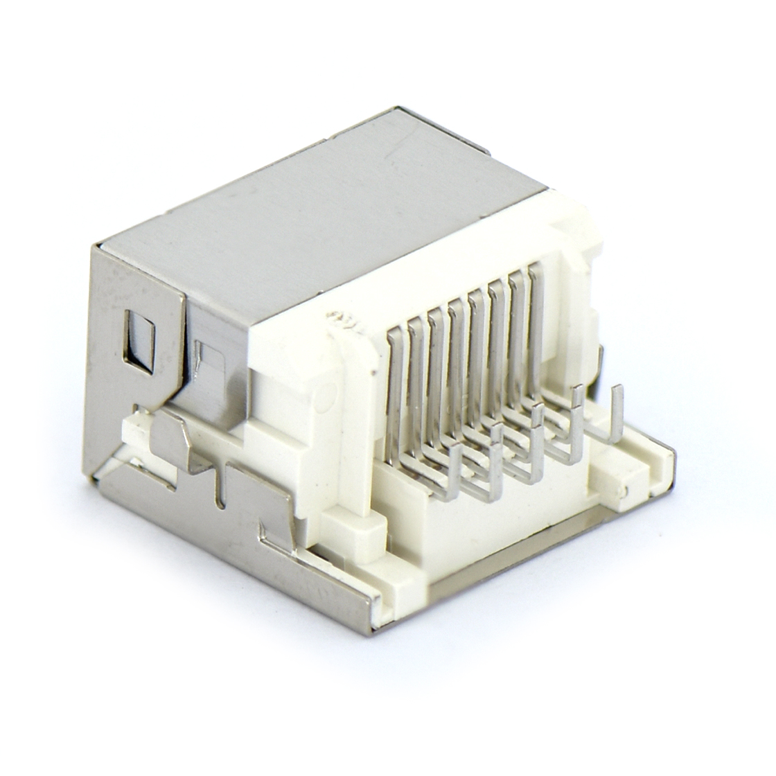 RJ45 8P8C DIP沉板式超薄（切缺口）不带灯 铜壳镀镍 G/F LCP黑色