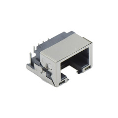 RJ45 8P8C DIP沉板式4.3mm 带壳全包 两脚插板中心距18.64mm(左琥珀右绿)