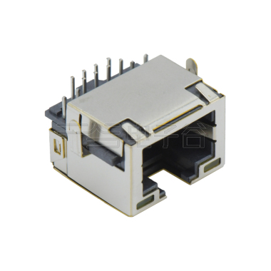 RJ45 8P8C DIP沉板式3.0mm 带壳全包 带灯(左黄右绿)铜壳镀镍 磷铜半金锡 G/F LCP黑色 电流1.5A