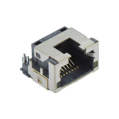 RJ45 8P8C 反向 DIP沉板式4.1mm 带壳全包 四脚插板 带灯(左黄右绿)