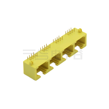 RJ45 8P8C DIP插板式 1X4 全塑 磷铜全金 G/F PBT 黄色 电流1.5A