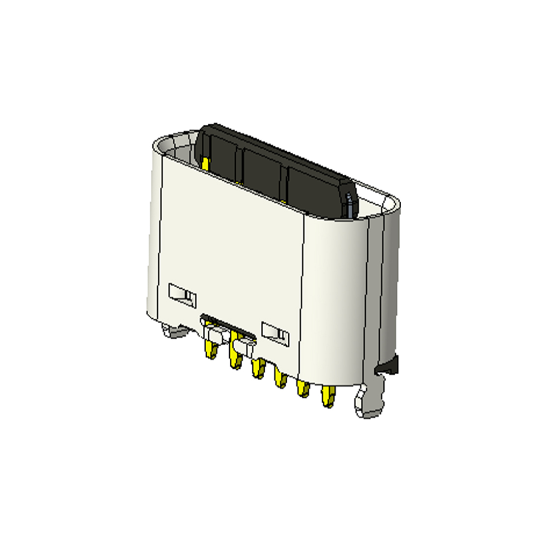 TYPE C 6P/F 立插 H=5.0mm 两脚插板 不锈钢镀镍 G/F LCP黑色 电流3A