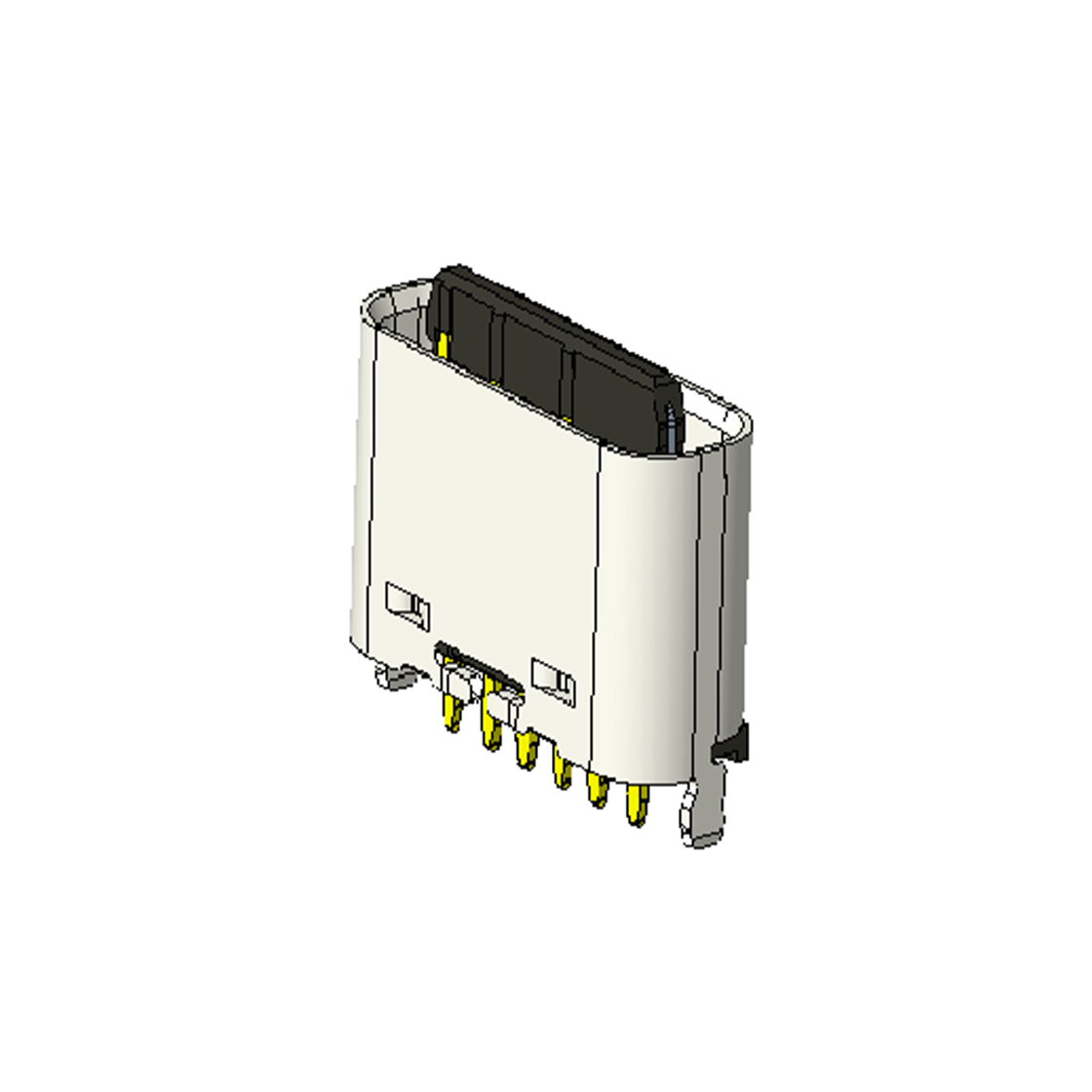 TYPE C 6P/F 立插 H=6.8mm 两脚插板 不锈钢镀镍 G/F LCP黑色 电流3A