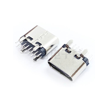 TYPE C 16P/F 立插 L=6.5mm 不锈钢镀镍 G/F LCP 黑色 电流3A
