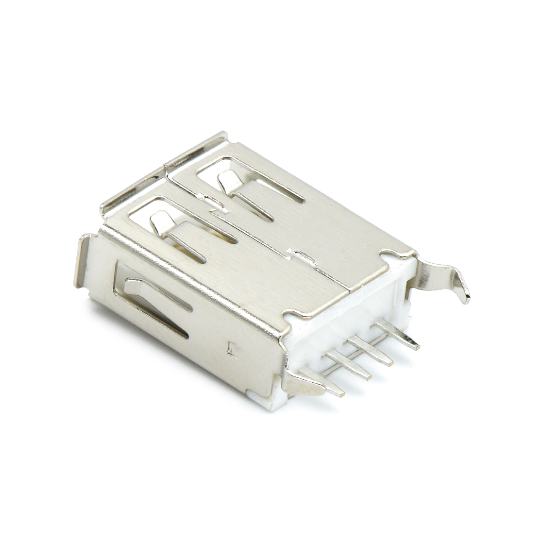 USB2.0 AF 单层直插K脚15.0MM 铁壳镀镍 G/F PBT 白色 电流 1.5A