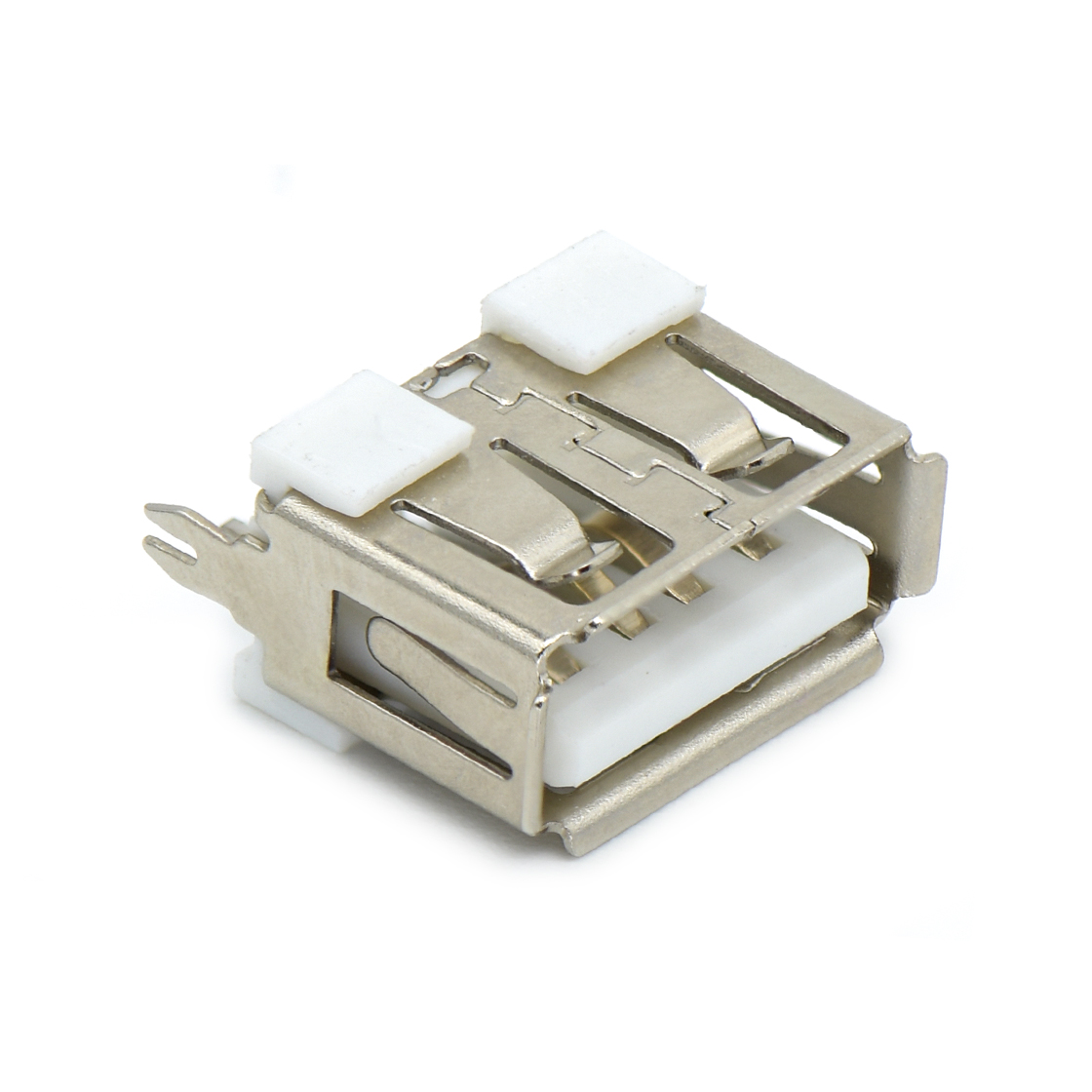 USB2.0 AF DIP插板式 短体立插10.0mm(鱼叉脚)铁壳镀镍 G/F PBT白色 电流1.5A
