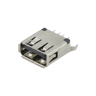 USB2.0 AF 立插DIP H=13.7mm 弯脚有边 铁壳镀镍 G/F PBT黑色 电流1.5A
