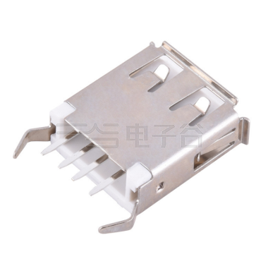 USB2.0 AF 立插DIP H=15.0mm 弯脚有边 铜壳镀镍 G/F PBT白色 电流1.5A