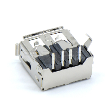 USB2.0 AF 单层 DIP插板式 打K脚 后盖外扣式 有边 不锈钢镀镍 G/F LCP黑色