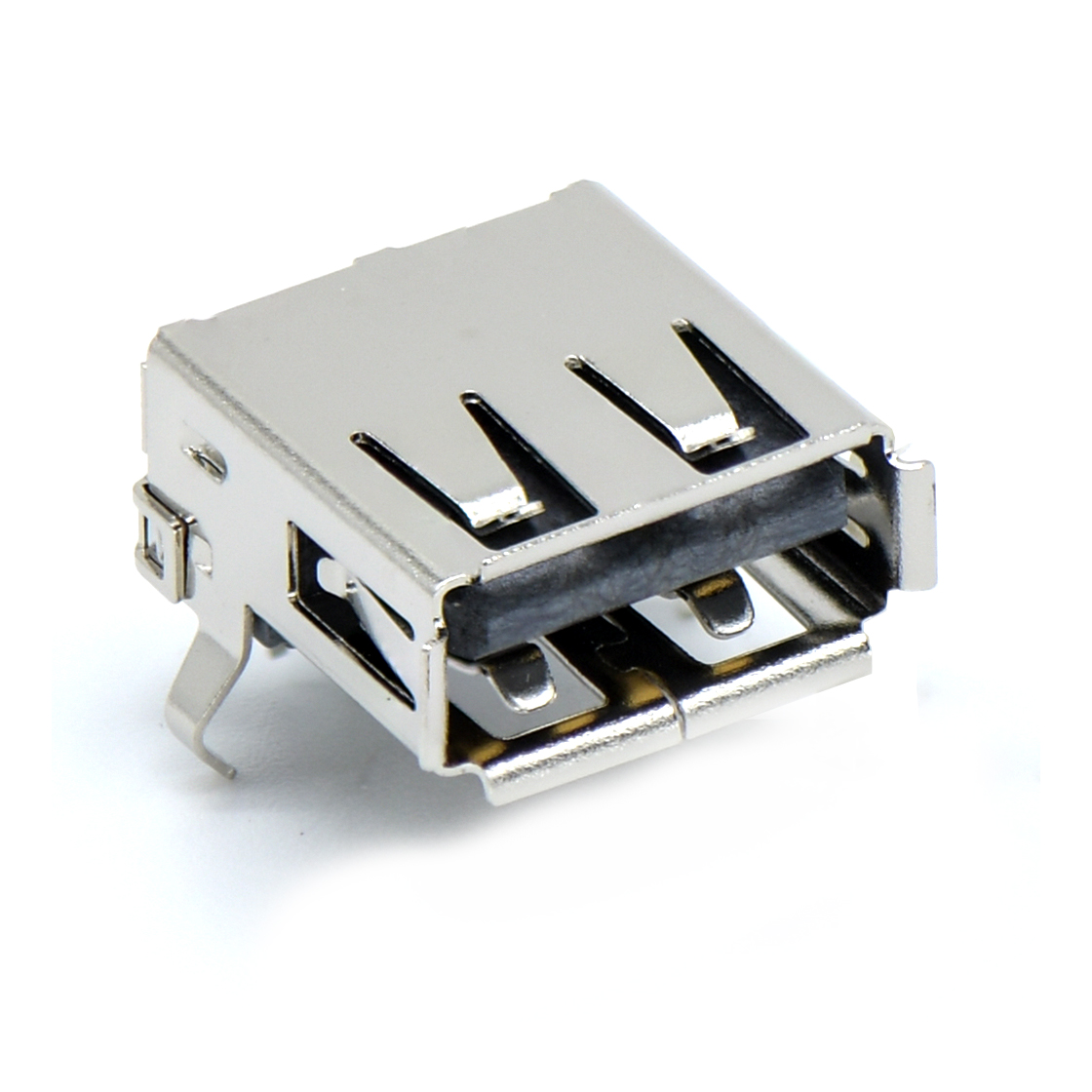 USB2.0 AF 单层 DIP插板式 打K脚 后盖外扣式 有边 不锈钢镀镍 G/F LCP黑色
