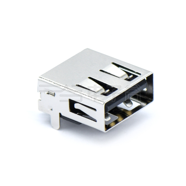 USB2.0 AF 单层 DIP插板式 打直脚 无后盖 无边 铜壳镀镍 G/F PBT黑色