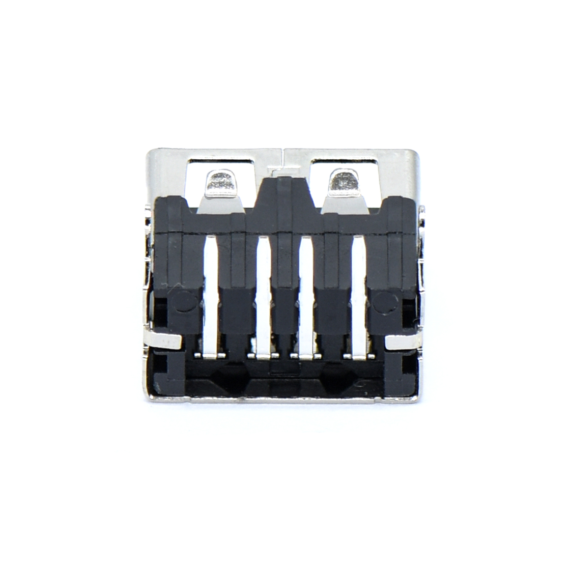 USB2.0 AF 单层 DIP插板式 打直脚 无后盖 无边 铜壳镀镍 G/F PBT黑色