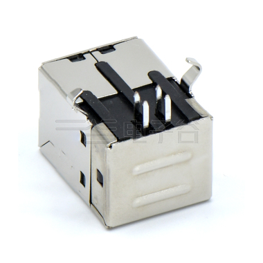 USB2.0 BF 单层 DIP插板式 打K脚 铜壳镀镍 G/F PBT黑色