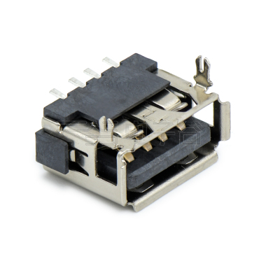 USB2.0 AF SMT贴板式 短体10.0mm(H6.3)两脚插板(鱼叉脚)铜壳镀镍 G/F PBT黑色 电流1.5A
