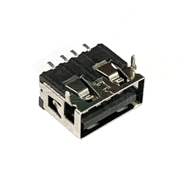 USB2.0 AF SMT 两脚插板10.0MM 无边 铁壳镀镍 G/F PBT黑色 电流1.5A