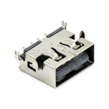 USB2.0 AF SMT贴板式 沉板式1.9mm 四脚插板 平口 L=11mm 铁壳镀镍 G/F PBT黑色 电流1.5A