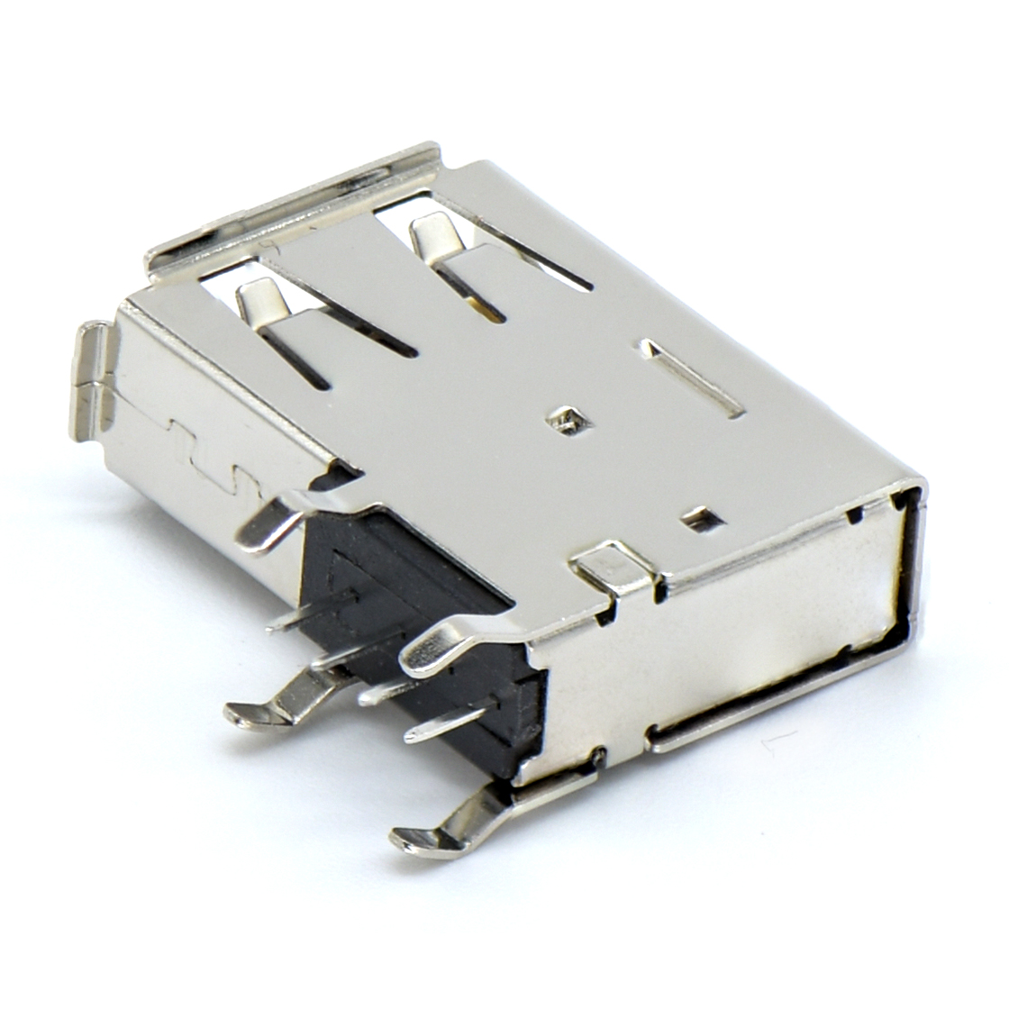 USB2.0 AF 单层 侧插 内扣式 有边 铁壳镀镍 G/F PBT黑色