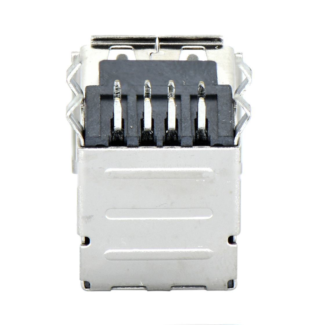 USB2.0 AF 双层 DIP插板式 带中夹片双弹 有边 铁壳镀镍 15U" LCP黑色