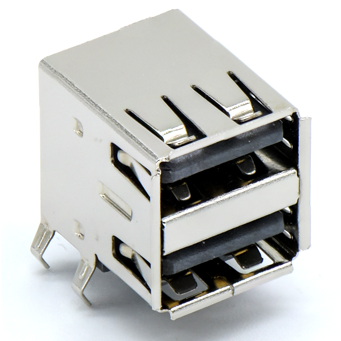 USB2.0 AF 双层 DIP插板式 无弹无盖 有边 铁壳镀镍 5U" LCP黑色