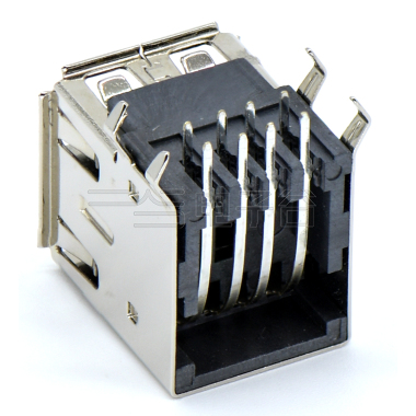 USB2.0 AF 双层 DIP插板式 无弹无盖 有边 铁壳镀镍 30U" LCP黑色
