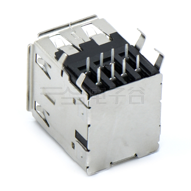 USB2.0 AF 双层 DIP插板式 打K脚 无弹有边 不锈钢镀镍 15U" PA9T黑色