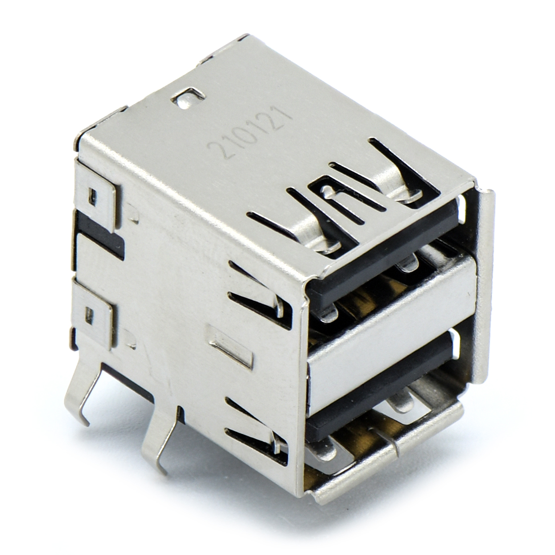 USB2.0 AF 双层 DIP插板式 打K脚 无弹有边 不锈钢镀镍 15U" PA9T黑色