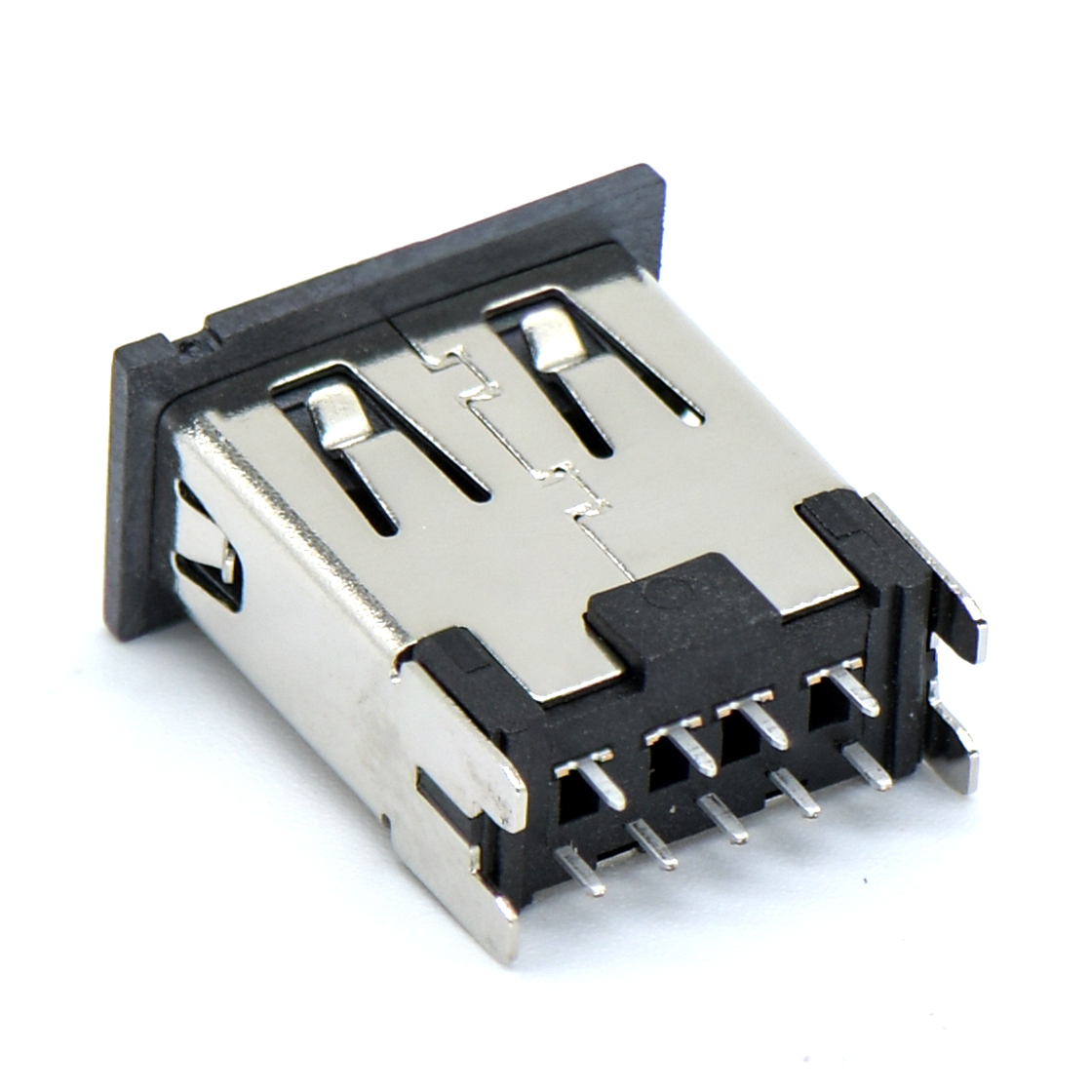 USB3.0 AF 单层 立插 打直脚 不锈钢镀镍 G/F PA9T黑色