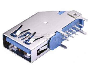 USB3.0 AF 单层 侧插 L=25.7mm 打直脚 平口 不锈钢镀镍 15U" LCP蓝色 电流1.5A