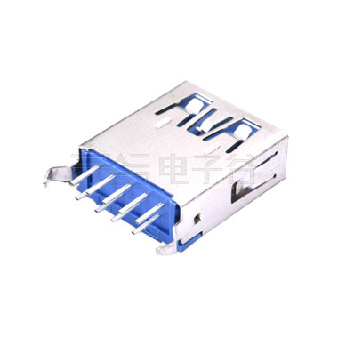 USB3.0 AF 180度插板 弯脚 弹片带凸条 平口 L=15.0 铁壳镀镍 G/F PBT蓝色