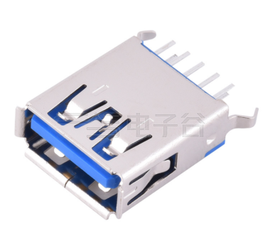 USB3.0 AF 180度插板 弯脚 弹片带凸条 有边 L=15.0 铁壳镀镍 G/F PBT蓝色