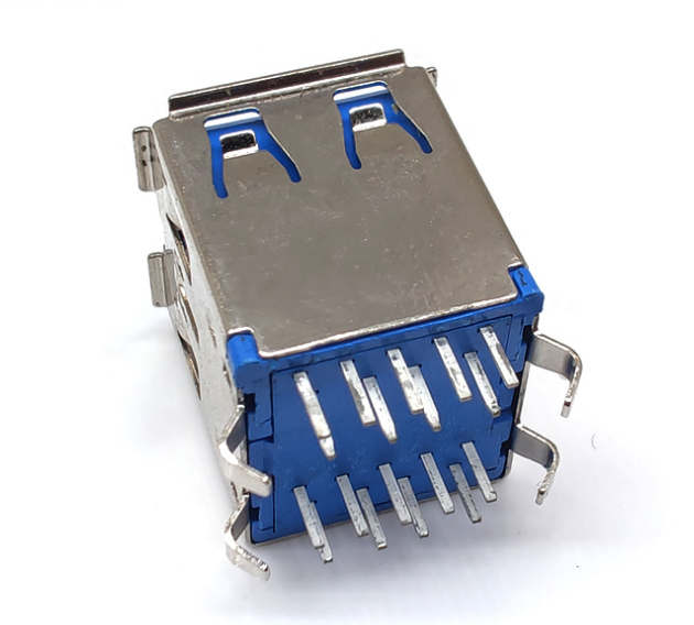 USB3.0 AF双层立插 青蛙脚有边 铁壳镀镍 G/F PBT蓝色