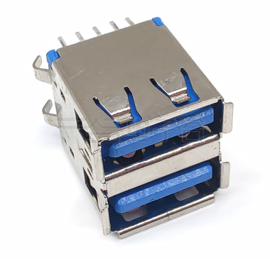 USB3.0 AF双层立插 青蛙脚有边 不锈钢 镀镍 G/F PBT蓝色