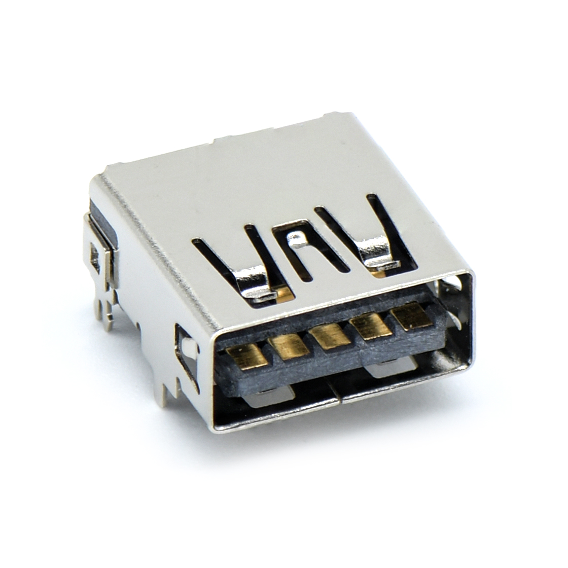 USB3.0 AF 单层 DIP插板式 外壳四脚插板 脚高1.6MM 无边 不锈钢镀镍 G/F LCP黑色