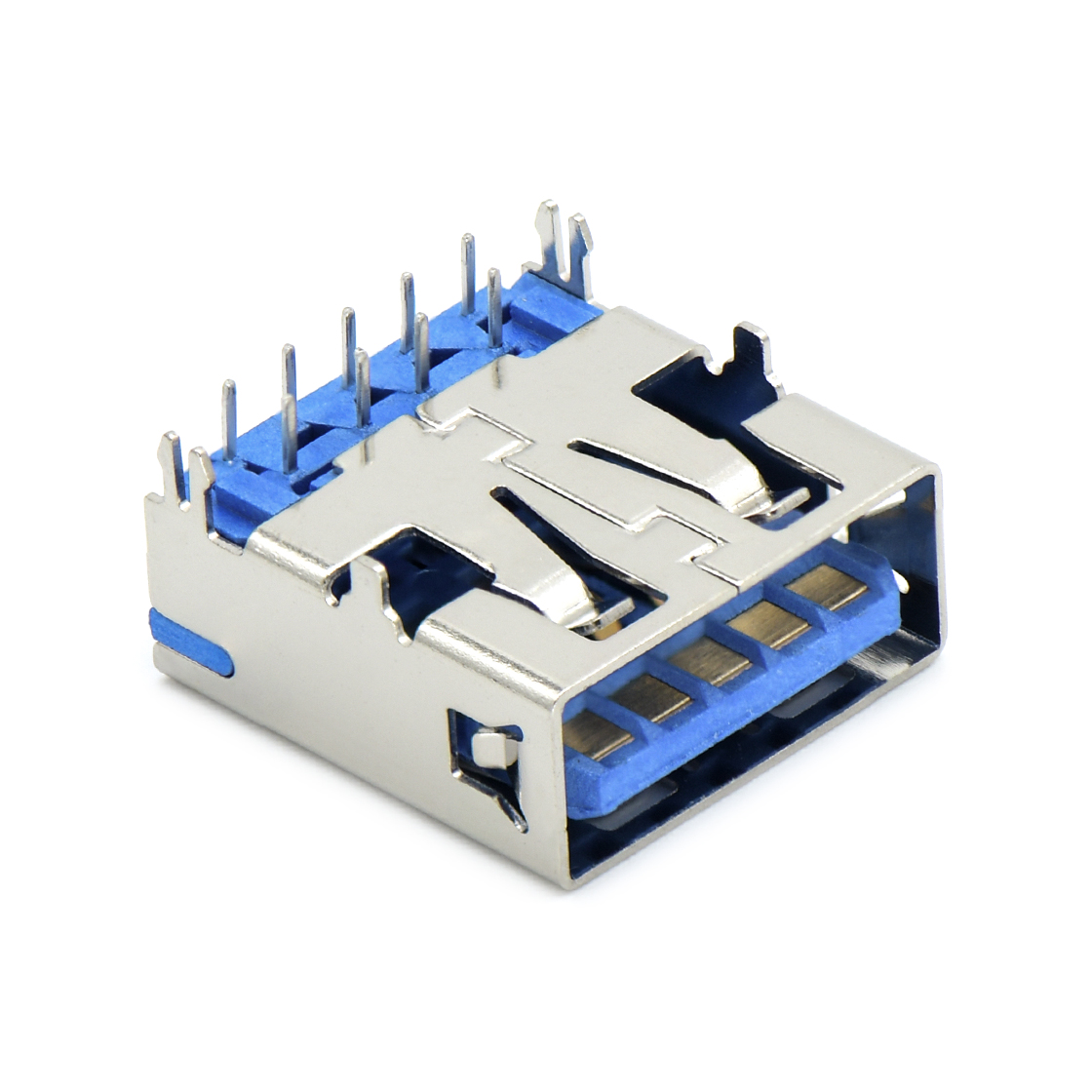 USB3.0 AF 单层 DIP插板式 四脚插板鱼叉脚 两脚中心距6.18mm 无边