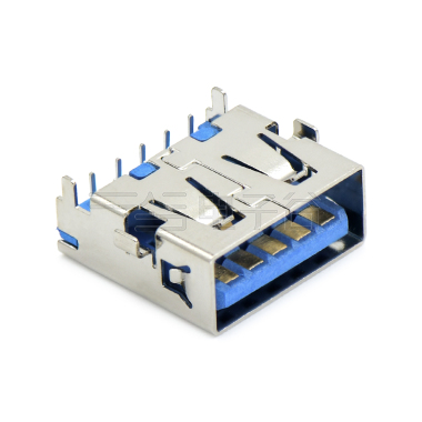 USB3.0 AF 单层 DIP沉板式4.20mm 四脚插板 两脚中心距6.0mm 无边 不锈钢镀镍 G/F LCP蓝色 电流1.5A