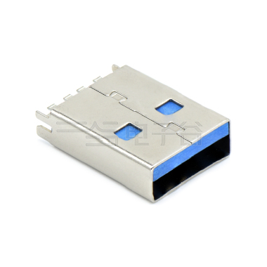 USB3.0 AM 夹板式0.8mm L=17.15mm 铁壳镀镍 G/F LCP蓝色 电流1.5A
