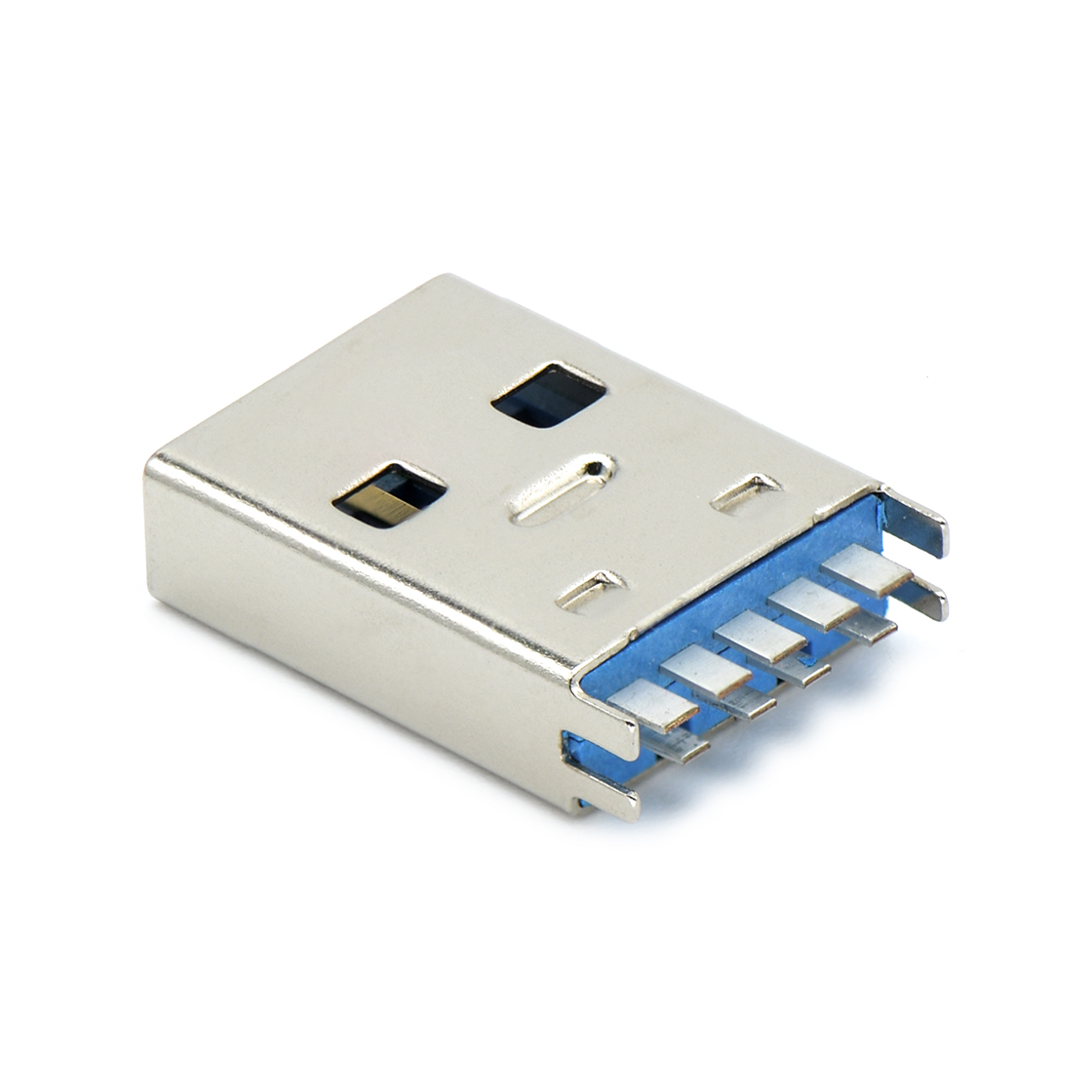 USB3.0 AM 夹板式1.0mm L=17.15mm 铁壳镀镍 G/F LCP蓝色 电流1.5A