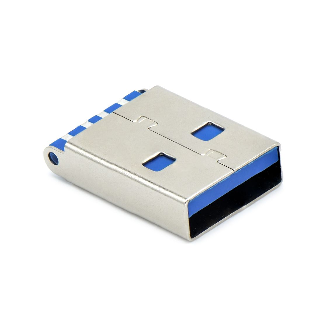 USB3.0 AM 短体焊线式 铁壳镀镍 G/F PBT蓝色 电流1.5A